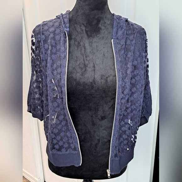 Mysty Woman Blue Lace Front Zip Up Jacket - Picture 4 of 8